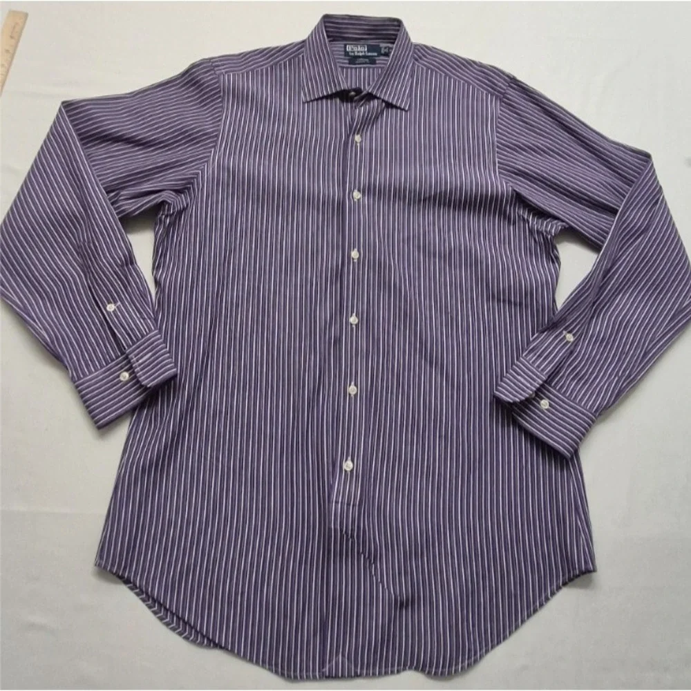 Polo Ralph Lauren Men's Micro Stripe Purple Dress Shirt Curham Classic 16 34/35‎
